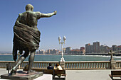 Octavius Augustus statue by sculptor Francisco González Macías at Campo Valdés, beside San Lorenzo beach. Gijón. Asturias, Spain
