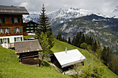 Swiss chalets in Murren in the Berner Oberland region of Switzerland.
