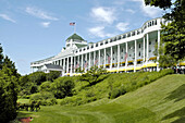 The Grand Hotel on Mackinaw Island in Michigan between the Upper and Lower Peninsula in Lake Huron