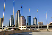 The downtown city of Tampa Florida with the Convention Center in the foreground at the edge of the water