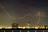 Lightening bolts strike the water over St Petersburg Florida