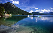 View over Walchensee lake to mountaint Herzogstand in the background, Upper Bavaria, Bavaria, Germany, Bavaria, Germany