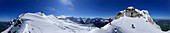 Panorama with backcountry skiers ascending Pyramidenspitze, Eggersgrinn, Zahmer Kaiser, Kaiser range, Tyrol, Austria