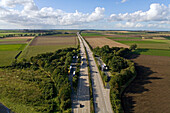 aerial of the autobahn A7, parking bay, near Hanover, Lower Saxony, Germany