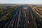 aerial view of tracks, shunting yard, Seelze, Hanover, Lower Saxony, northern Germany