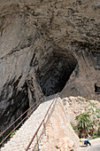 Stairway to Coves d'Arta Cave, Platja de Canyamel, Mallorca, Balearic Islands, Spain