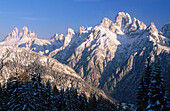 Drei Zinnen and Crado di Ligonto. View from Monte Agudo. Dolomites. South Tirol. Italy.