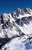Mountains in winter. Croda da Lago. Dolomites. South Tyrol. Italy.