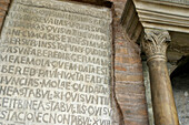 Inscriptions in the colonnade. Santa Maria in Cosmedin church. Rome. Italy