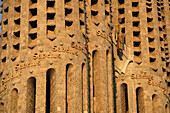 Detail of bell towers of the Sagrada Familia (Church of the Holy Family), by Gaudí. Barcelona. Catalonia. Spain