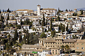 Aerial view of the Albayzín from Alhambra. Granada. Andalusia. Spain