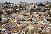 Aerial view of the Albayzín from Alhambra. Granada. Andalusia. Spain