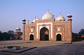 Red sandstone mosque next to Taj Mahal. Agra. Uttar Pradesh. India.