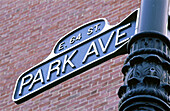 Park Avenue sign. New York City, USA