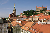 City rooftops and castle. Bratislava. Slovakia.