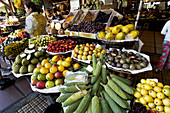 Tropical fruits booth at the Mercado dos Lavradores (Market of the farmers), Funchal, Madeira, Portugal