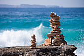 Stone Stacks and Coastline, Cap de Ses Salines, Mallorca, Balearic Islands, Spain