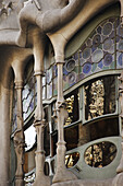 Detail of Casa Batlló -work of Antoni Gaudi- in Paseo de Gracia avenue, Barcelona, Spain