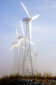 Windmills displayed on an early morning, cold, wintery day in Tehachapi, California. USA
