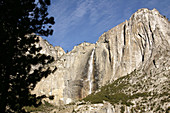 Upper Yosemite Falls in Yosemite National Park during late fall.