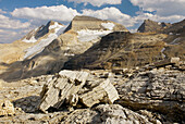 The President Range with limestone blocks and karst formations in the foreground, Yoho National Park. British Columbia. Canada.