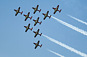 Canadian forces Snowbirds during airshow. Bagotville military base, Quebec, Canada.