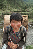 Old woman, wood collector, Haa, Bhutan