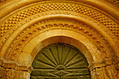 Romanesque gate. Moarves de Ojeda church. Palencia. Spain.