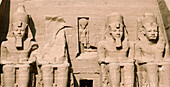 Four statues of Ramses II depicting four stages of his life. Abu Simbel, Egypt