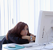 s, Apathetic, Apathy, Bored, Boredom, Brunette, Brunettes, Business, Businesspeople, Businessperson, Businesswoman, Businesswomen, Caucasian, Caucasians, Color, Colour, Computer, Computers, Contempora