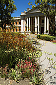 Supreme Court of Western Australia with endemic kangaroo paw flowers blooming in gardens outside, Perth, Western Australia