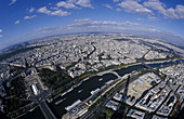 Overview on Paris with Seine river, France
