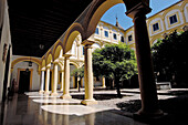 Courtyard with tuscan columns of the Episcopal Palace restored in the 17th century, Córdoba. Andalusia, Spain