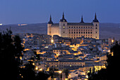 Night view of Toledo and its Alcázar. Toledo. Castilla La Mancha. Spain.