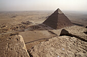Elevated view of the Chephren Pyramid. View from top of Cheops pyramid. Gizeh. Egypt