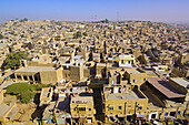 View down from the Jaisalmer Fort to the streets of the city, Jaisalmer, Rajasthan, India