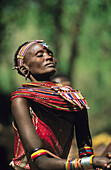 Masai people, shepherds and warriors in Kenya. Woman with necklaces. Masai. Kenya.