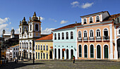 Street and Nossa Senhora do Rosario dos Pretos church in background. Salvador da Bahia. Brazil