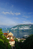Wallfahrtskirche Santa Maria Assunta, Santa Maria del Sasso, Blick auf  den Lago Maggiore, Tessin, Schweiz