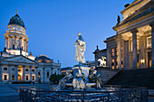 Schiller monument at Gendarmenmarkt, German Cathedrals in background, Berlin, Germany
