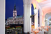 View from the Alster Arcades to city hall, Hamburg, Germany