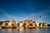View over river Trave to Lubeck, Schleswig-Holstein, Germany