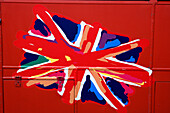 Union Jack Symbol auf Sightseeing Bus, England, Grossbritannien, Europa