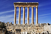Jupiter Temples pillars. Roman ruins. Baalbek archaeological site. Beqaa Valley. Lebanon.