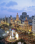 Town Hall Square during fallas fest, Valencia. Comunidad Valenciana, Spain