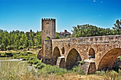 Medieval bridge by Frías with the castle in background. Burgos province, Castilla-León, Spain