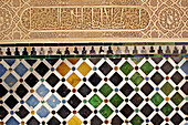 Tiles at Arrayanes courtyard. Alhambra. Granada. Andalucia. Spain.