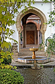 Fountain at gardens and mudejar courtyard. Palacio de Mondragón. Ronda, Málaga province. Andalucia. Spain