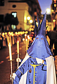 Penitents in Holy Week procession. Antequera. Málaga province, Andalusia. Spain