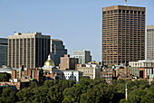Boston skyline from Boston Public Garden. USA.